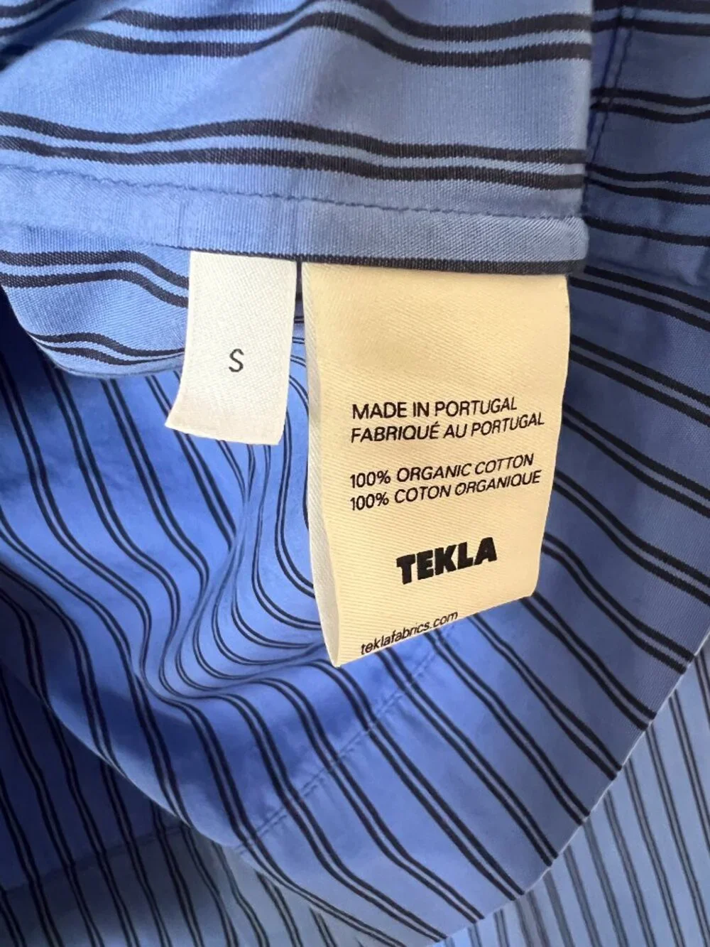 TEKLA Blue Striped Poplin Pyjama Set Size Small Matching Pants Shirt Luxury